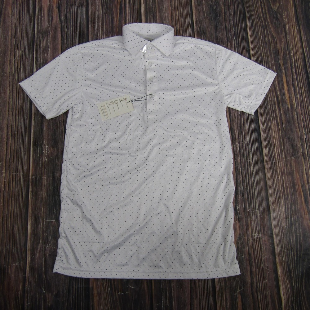Collars & Co Polo Shirt Mens Small White Blue‎ Dot Dress Collar Stretch Golf